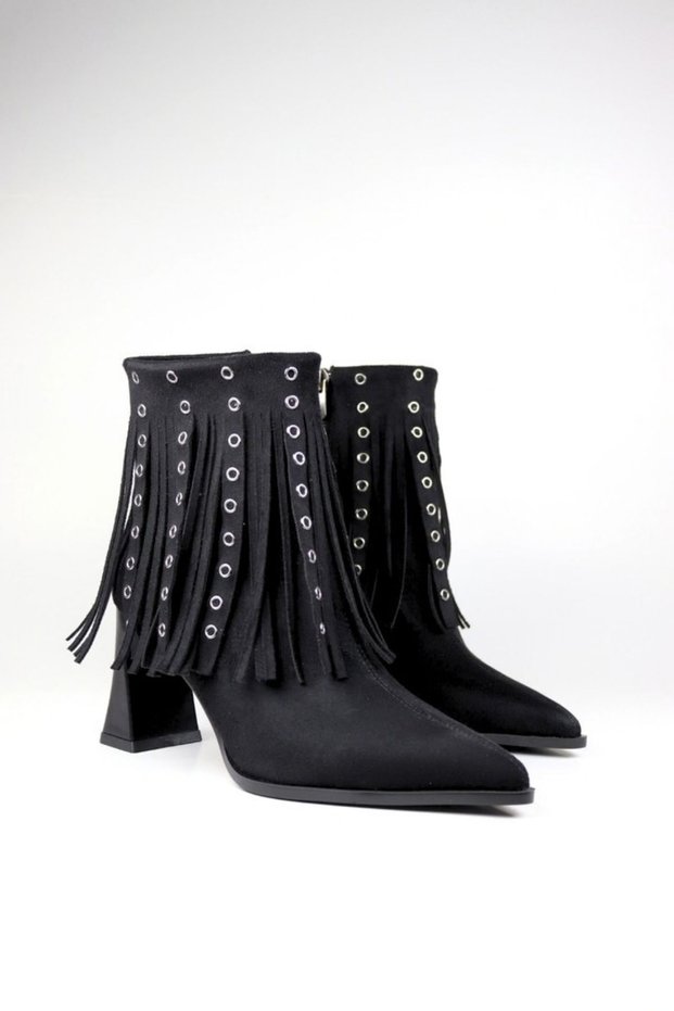 Suede Tasseled Zippered Women's Thick-Heeled Boots 8cm