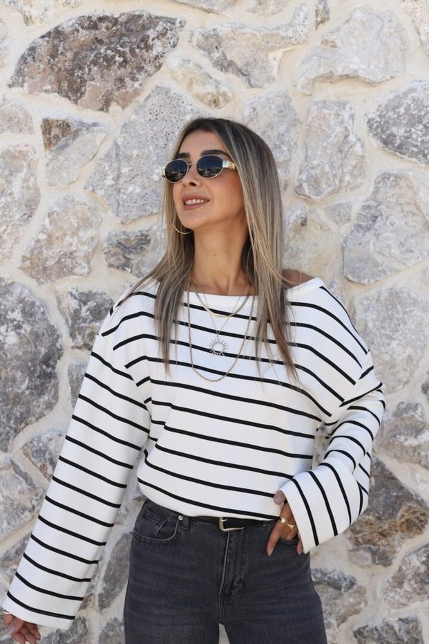 Black Thin Striped Off-Shoulder Blouse