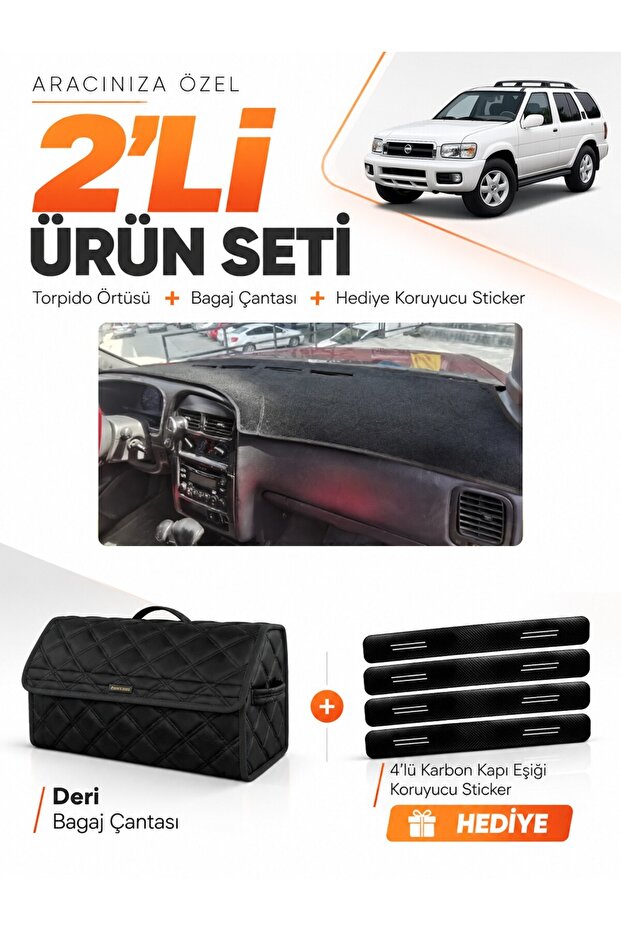 Nissan Pathfinder (1996-2000) Compatible Glove Box Cover + Leather Trunk Bag + Sticker Set - Ni012