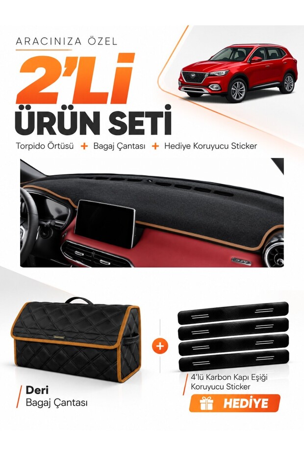 Mg Hs (2018-2024) Compatible Glove Box Cover + Leather Luggage Bag + Sticker Set - Mg001