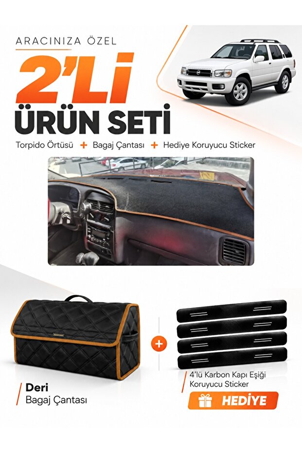 Nissan Pathfinder (1996-2000) Compatible Glove Box Cover + Leather Trunk Bag + Sticker Set - Ni012