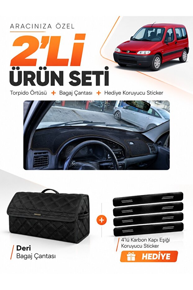 Peugeot Partner (1996-2002) Compatible Glove Box Cover + Leather Trunk Bag + Sticker Set - Pe023