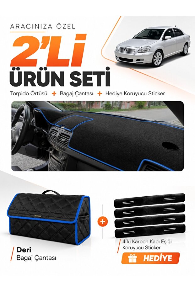 Toyota Avensis Screenless T250 (2003-2008) Compatible Torpedo Cover + Leather Trunk Bag Set - To002