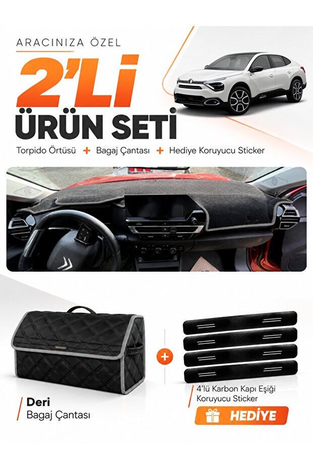 Citroen C4X Without Display (2020-2026) Compatible Dashboard Cover + Leather Trunk Bag + Sticker Set - Ci001