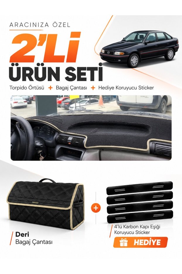 Glove Box Cover + Leather Trunk Bag + Sticker Set Compatible with Opel Astra F Without Airbags (1991-1997) - Op011