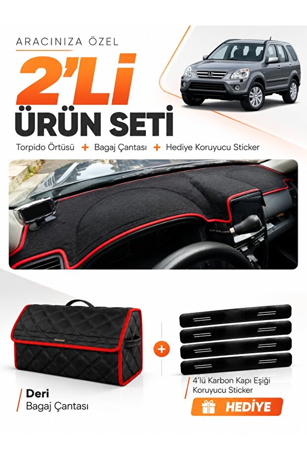 Honda Cr-V (2000-2006) Compatible Dashboard Cover + Leather Trunk Bag + Sticker Set - Ho014