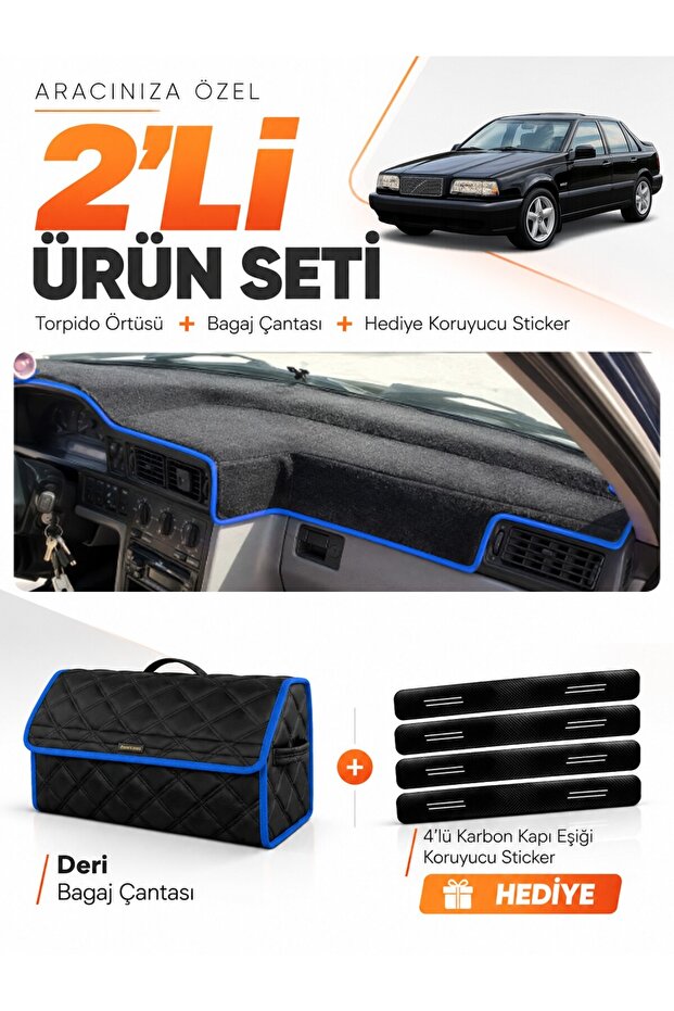 Volvo 850 (1991-1997) Compatible Glove Box Cover + Leather Trunk Bag + Sticker Set - Vo007