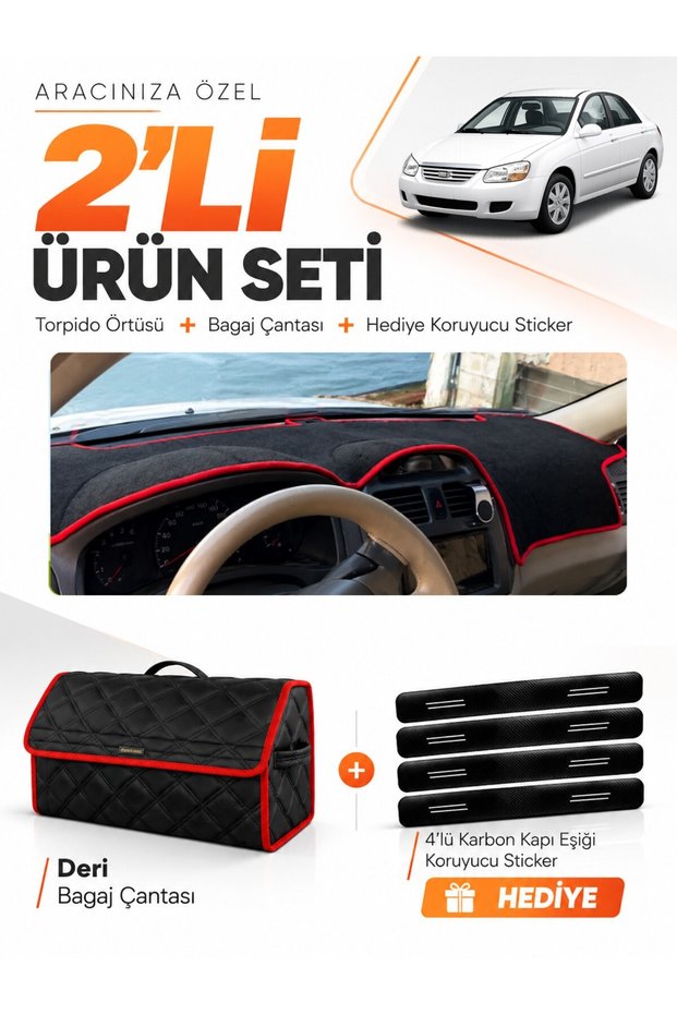 Glove Box Cover + Leather Luggage Bag + Sticker Set Kia Cerato (2004-2008) Compatible - Ki006