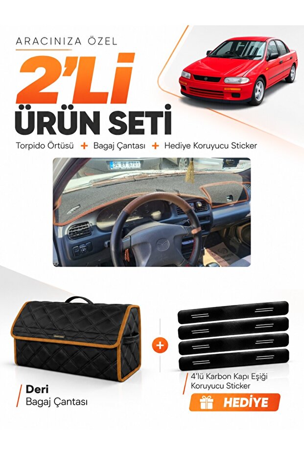Mazda 323 Fami̇li̇a Covered (1994-1998) Compatible Glove Box Cover + Leather Trunk Bag Set - Ma003