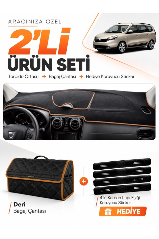 Dacia Lodgy (2010-2017) Compatible Dashboard Cover + Leather Trunk Bag + Sticker Set - Da007
