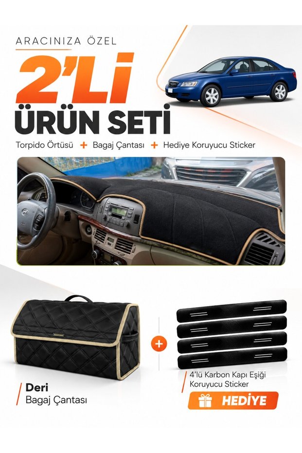 Hyundai Sonata (2004-2007) Compatible Torpedo Cover + Leather Luggage Bag + Sticker Set - Hu029
