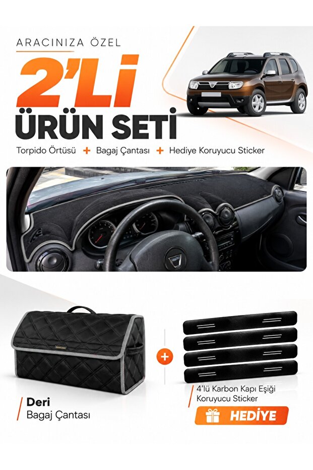 Daci̇a Duster 1St Generation Without Makeup (2009-2013) Compatible Glove Box Cover + Leather Trunk Bag Set - Da003
