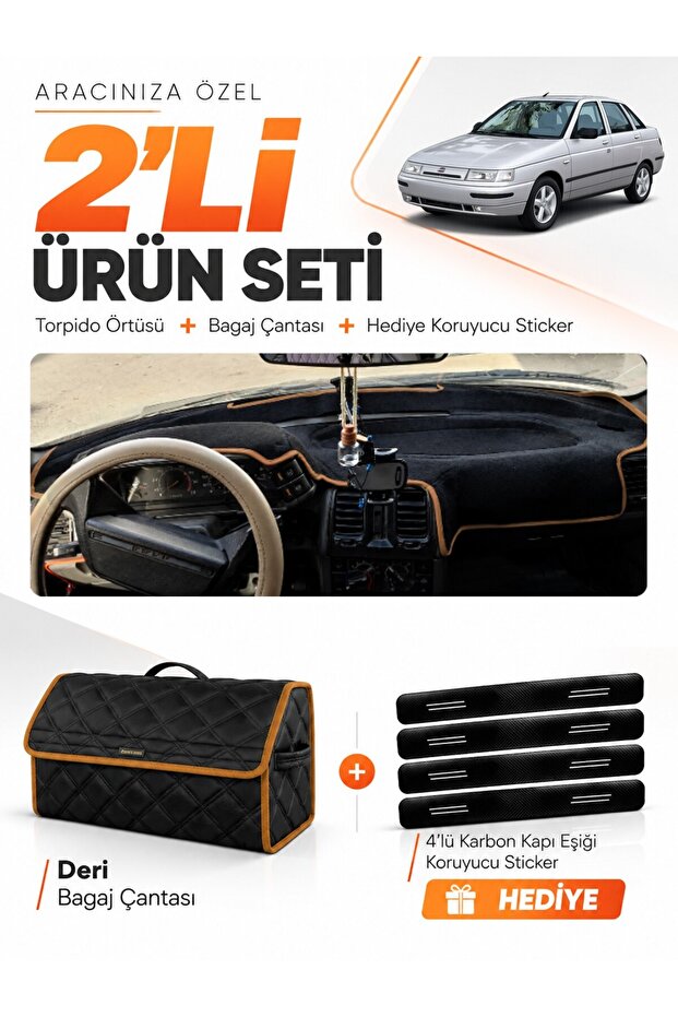 Lada Vega (1995-2007) Compatible Torpedo Cover + Leather Luggage Bag + Sticker Set - Ld001