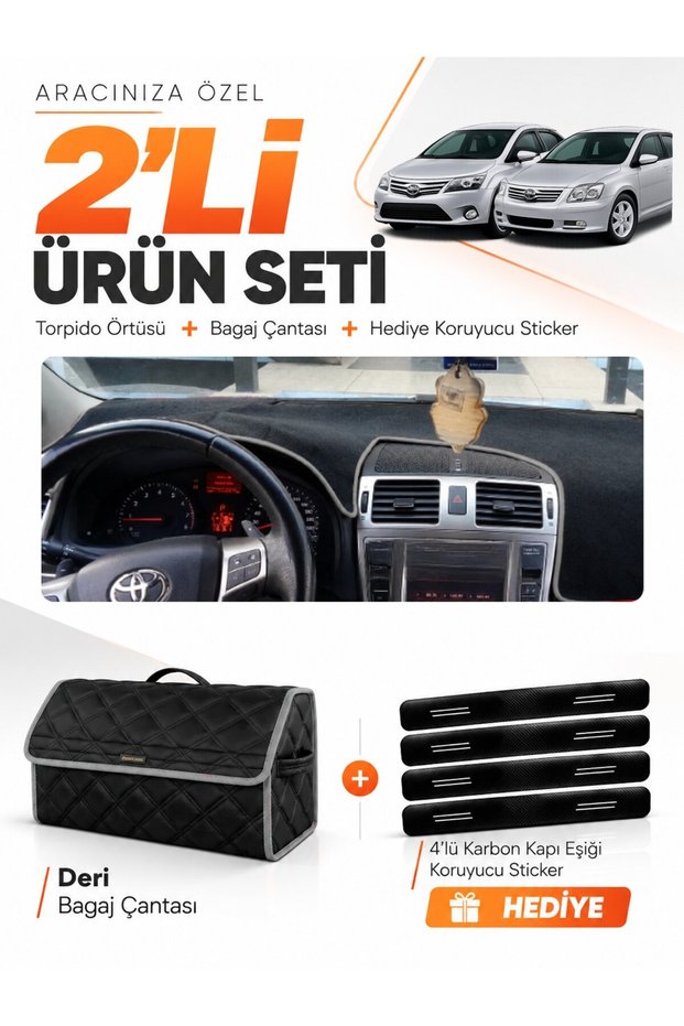 Toyota Avensis T270 (2009-2015) Compatible Glove Box Cover + Leather Trunk Bag + Sticker Set - To004