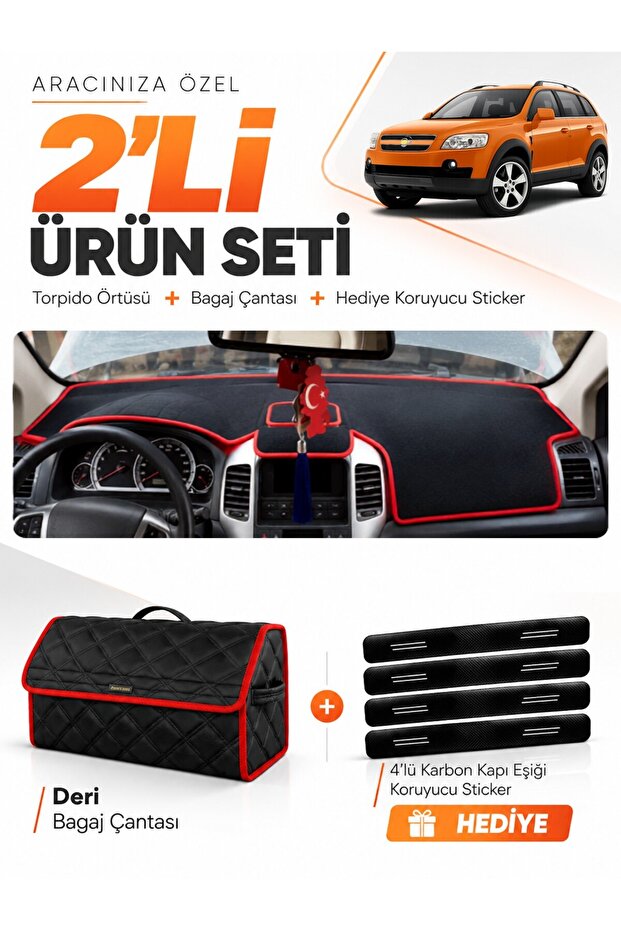 Chevrolet Capti̇va (2008-2011) Compatible Dashboard Cover + Leather Trunk Bag + Sticker Set - Ch007