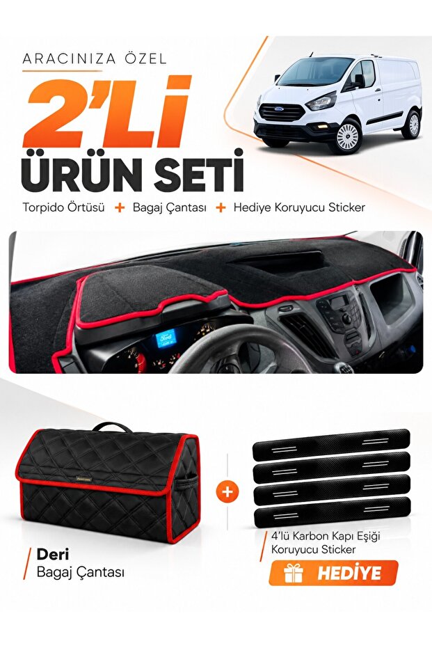 Ford Transit Custom (2012-2020) Compatible Glove Box Cover + Leather Luggage Bag + Sticker Set - Fo033