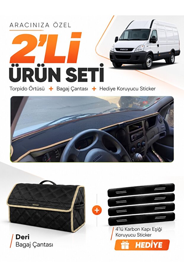 Iveco Daily (2011-2014) Compatible Glove Box Cover + Leather Luggage Bag + Sticker Set - Iv001