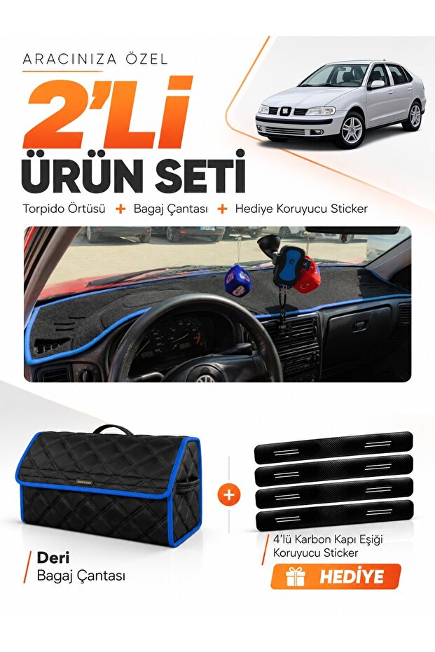 Seat Cordoba (1998-2001) Compatible Glove Box Cover + Leather Trunk Bag + Sticker Set - Se002
