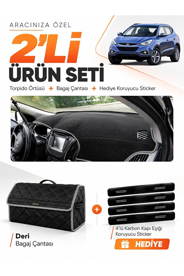 Hyundai̇ İx35 (2009-2015) Compatible Torpedo Cover + Leather Luggage Bag + Sticker Set - Hu006