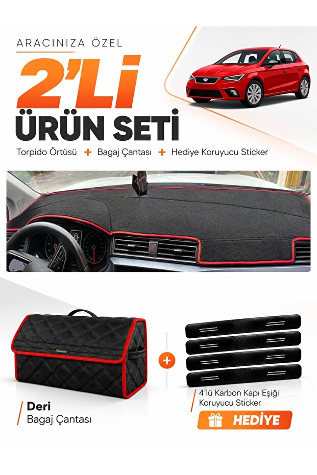 Seat Ibiza (2017-2021) Compatible Glove Box Cover + Leather Trunk Bag + Sticker Set - Se009
