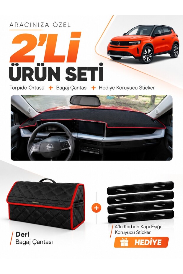 Dashboard Cover + Leather Trunk Bag + Sticker Set Opel Frontera (2025-Later) Compatible - Op025