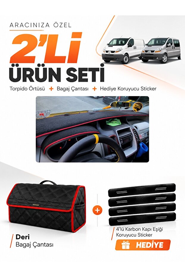 Renault Trafic (2001-2014) Compatible Glove Box Cover + Leather Trunk Bag + Sticker Set - Re046