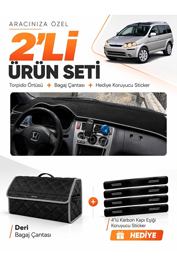 Honda Hr-V (1998-2005) Compatible Dashboard Cover + Leather Trunk Bag + Sticker Set - Ho018