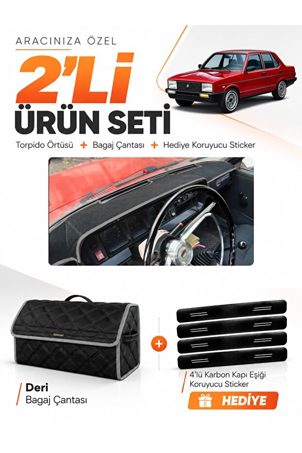 Tofaş Murat 131 (1977-1988) Compatible Torpedo Cover + Leather Luggage Bag + Sticker Set - Tf005