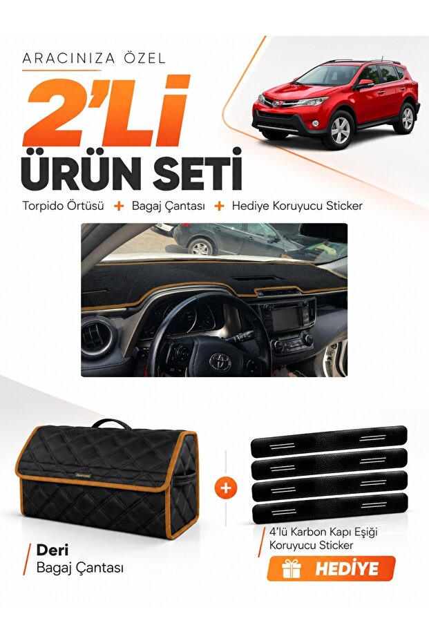 Toyota Rav4 (2013-2018) Compatible Dashboard Cover + Leather Trunk Bag + Sticker Set - To023