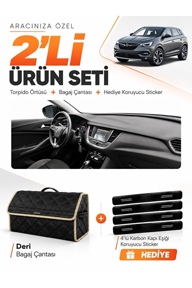 Opel Grandland X (2017-2020) Compatible Dashboard Cover + Leather Trunk Bag + Sticker Set - Op024