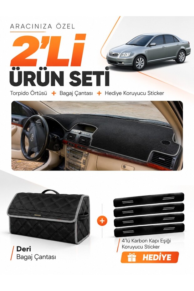 Toyota Avensis Screened T250 (2003-2008) Compatible Torpedo Cover + Leather Trunk Bag Set - To003