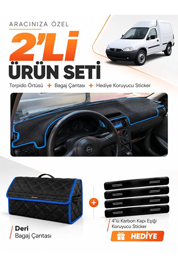 Opel Combo B (1992-2000) Compatible Glove Box Cover + Leather Trunk Bag + Sticker Set - Op006