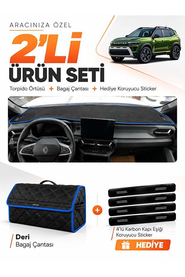 Renault Duster (2025-2027) Compatible Glove Box Cover + Leather Trunk Bag + Sticker Set - Re054