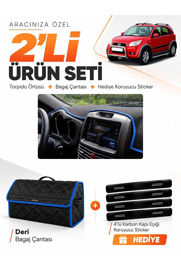 Daihatsu Terios (2006-2011) Compatible Glove Box Cover + Leather Trunk Bag + Sticker Set - Dh001