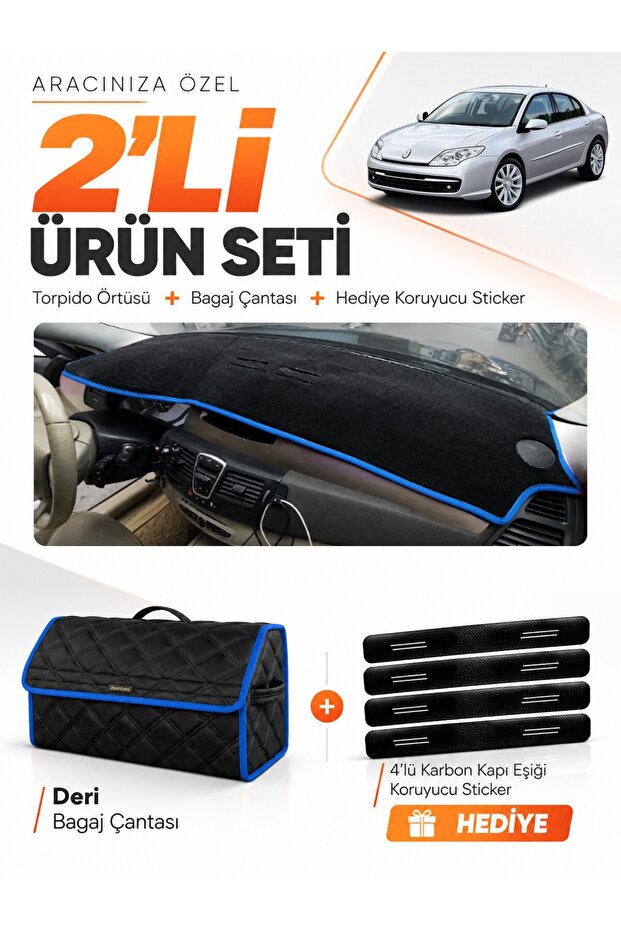 Renault Laguna 3 (2007-2015) Compatible Glove Box Cover + Leather Trunk Bag + Sticker Set - Re034