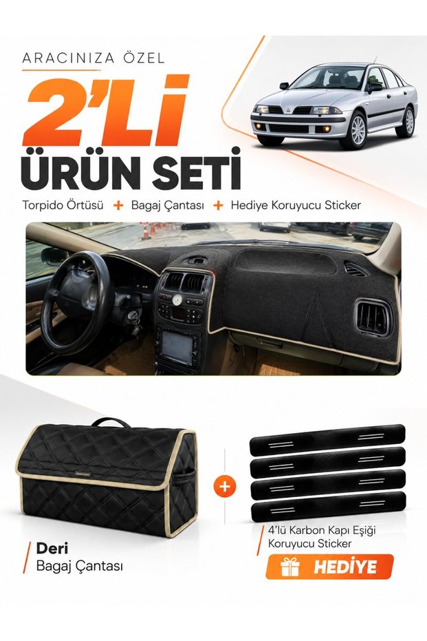 Mitsubishi Carisma Small Screen (1997-2003) Compatible Glove Box Cover + Leather Trunk Bag Set - Mi003