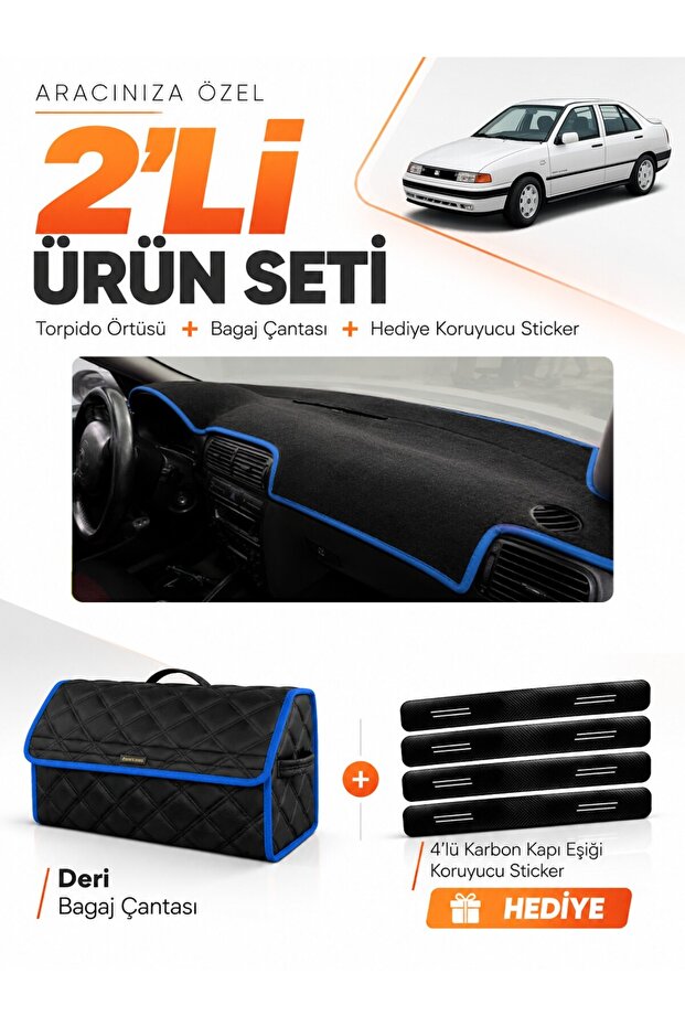 Seat Toledo (1995-2005) Compatible Glove Box Cover + Leather Trunk Bag + Sticker Set - Se010
