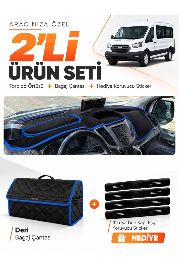Ford Transit Covered (2013-2018) Compatible Glove Box Cover + Leather Luggage Bag + Sticker Set - Fo031