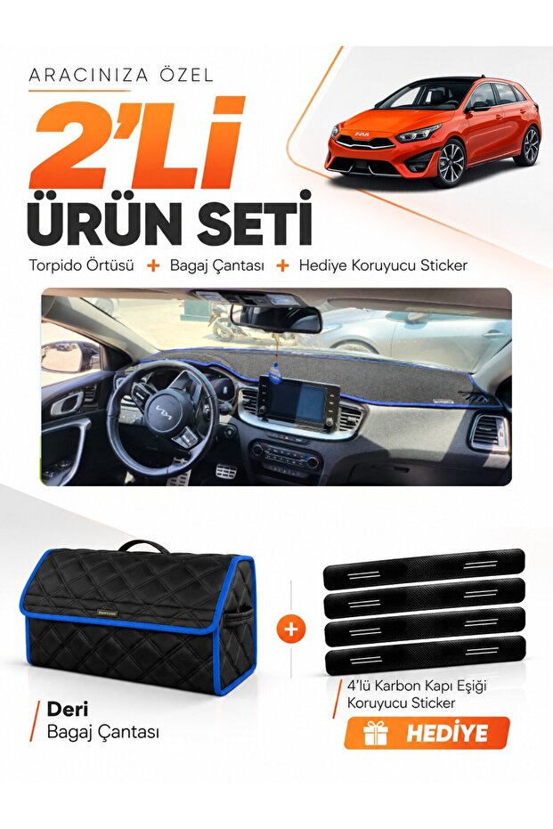 Kia Ceed (2020-2025) Compatible Torpedo Cover + Leather Luggage Bag + Sticker Set - Ki005