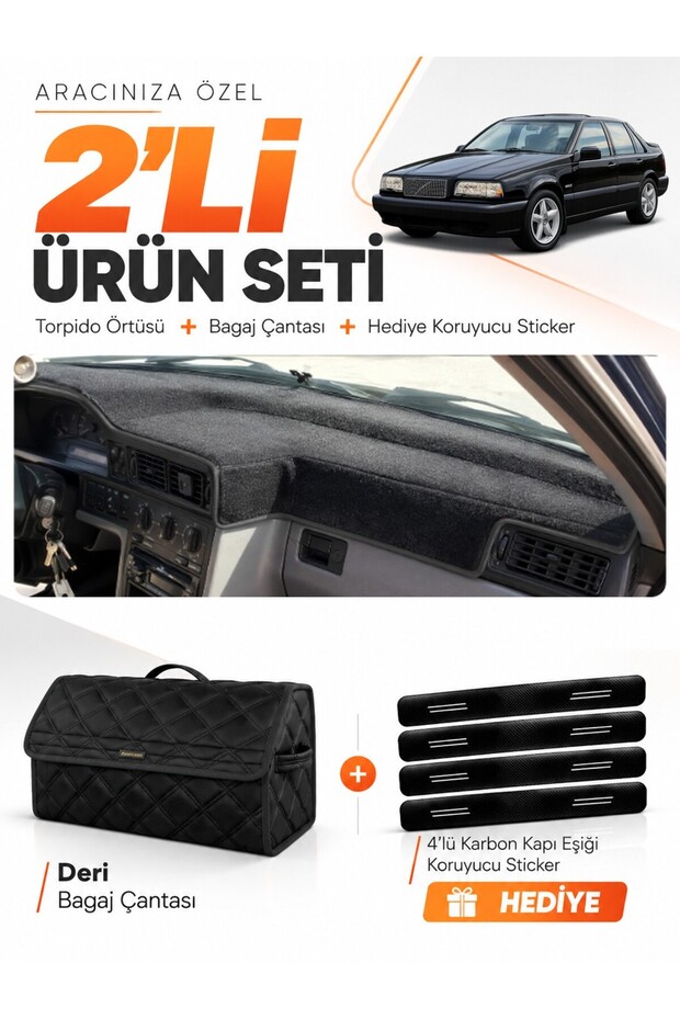 Volvo 850 (1991-1997) Compatible Glove Box Cover + Leather Trunk Bag + Sticker Set - Vo007
