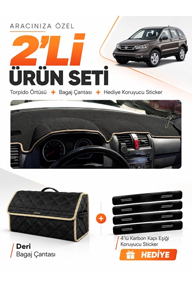 Honda Cr-V (2007-2012) Compatible Dashboard Cover + Leather Trunk Bag + Sticker Set - Ho015