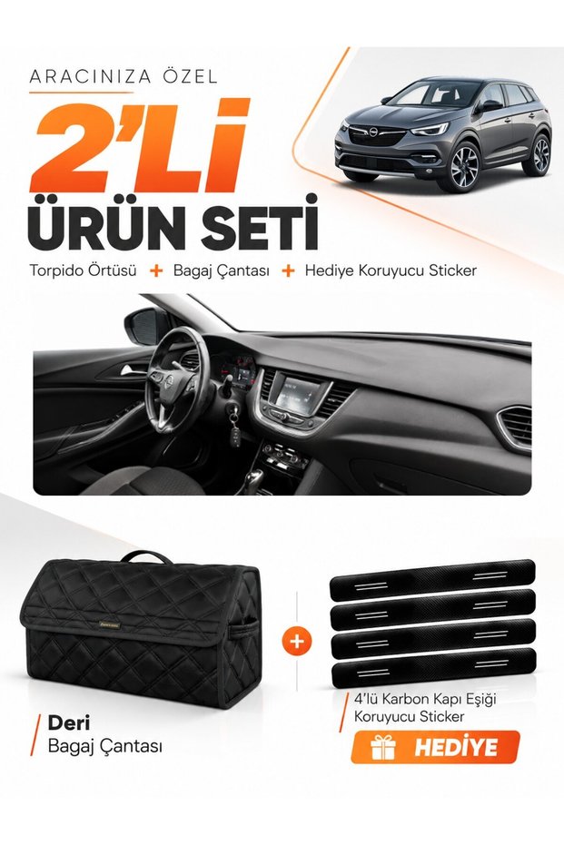 Dashboard Cover + Leather Trunk Bag + Sticker Set Compatible with Opel Grandland X (2017-2020) - Op024