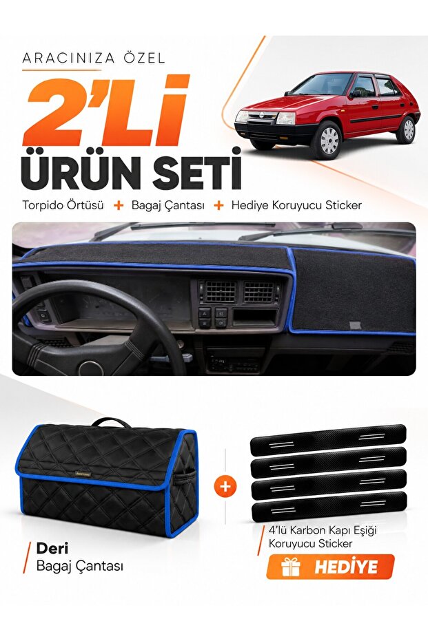 Skoda Favorit (1987-1995) Compatible Dashboard Cover + Leather Trunk Bag + Sticker Set - Sk003