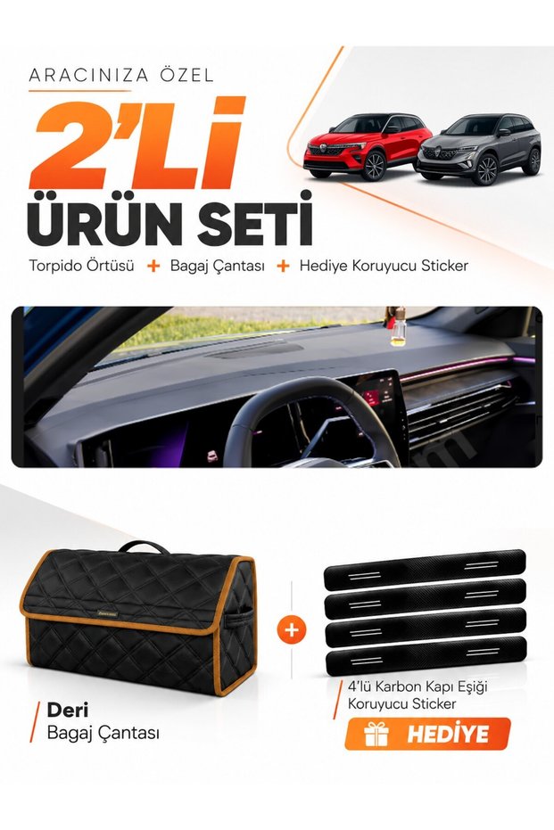 Glove Box Cover + Leather Trunk Bag + Sticker Set Compatible with Renault Austral (2023-2026) - Re052