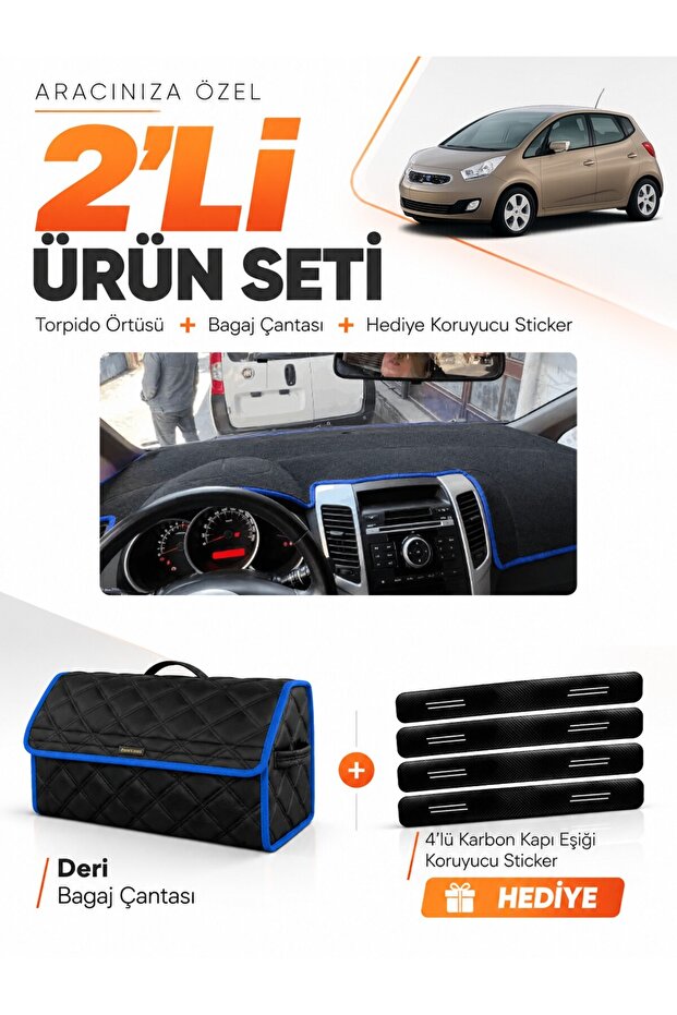 Kia Venga (2009-2011) Compatible Torpedo Cover + Leather Trunk Bag + Sticker Set - Ki025