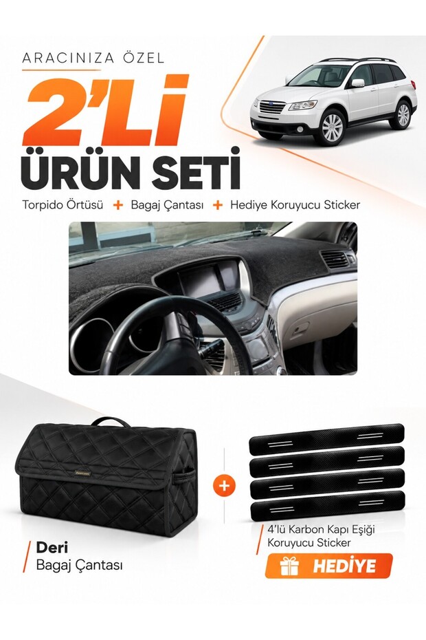 Subaru Tribeca (2005-2014) Compatible Glove Box Cover + Leather Trunk Bag + Sticker Set - Su007