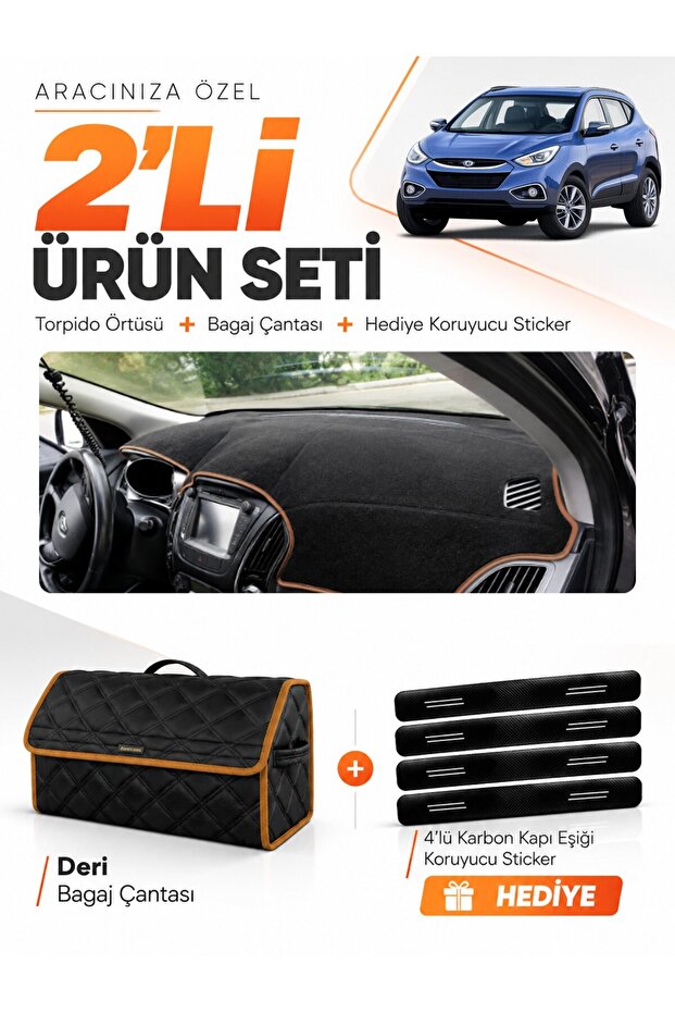 Hyundai̇ İx35 (2009-2015) Compatible Torpedo Cover + Leather Luggage Bag + Sticker Set - Hu006