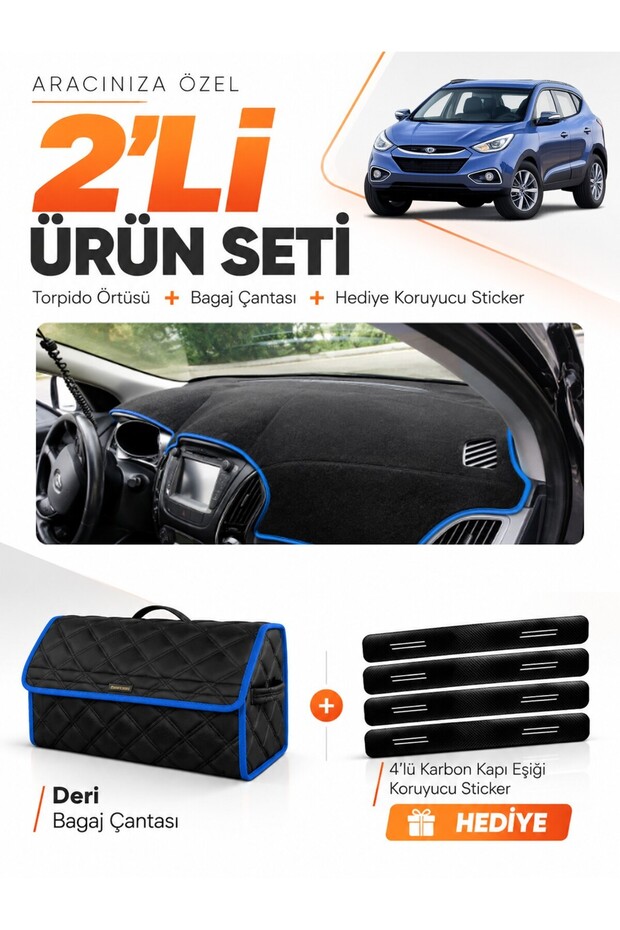 Hyundai̇ İx35 (2009-2015) Compatible Torpedo Cover + Leather Luggage Bag + Sticker Set - Hu006