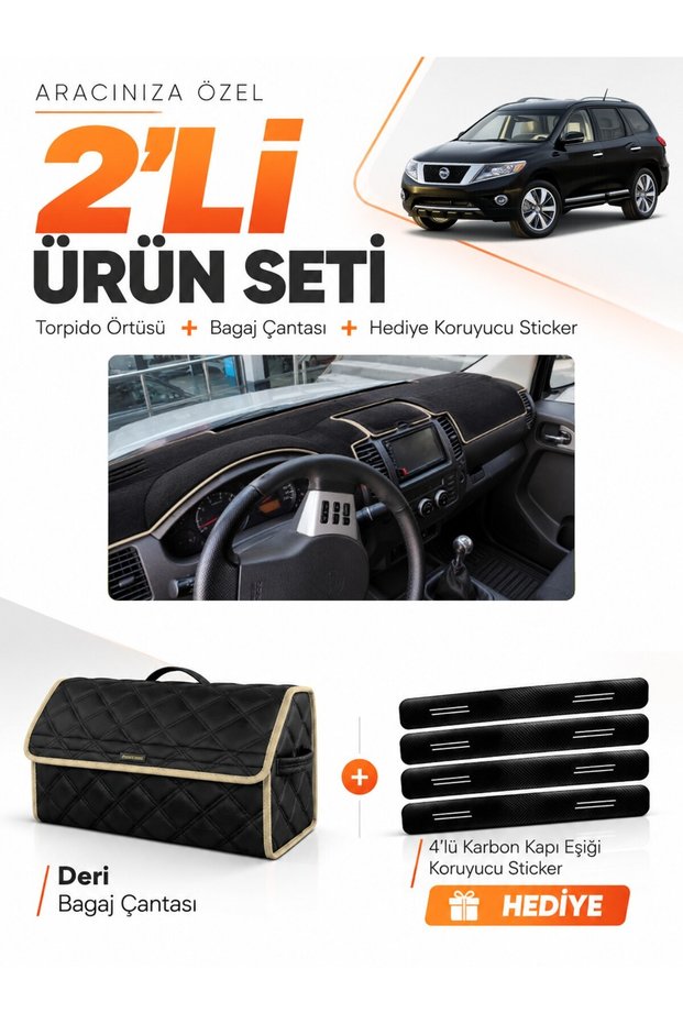 Glove Box Cover + Leather Luggage Bag + Sticker Set Compatible with Nissan Pathfinder (2005-2014) - Ni013