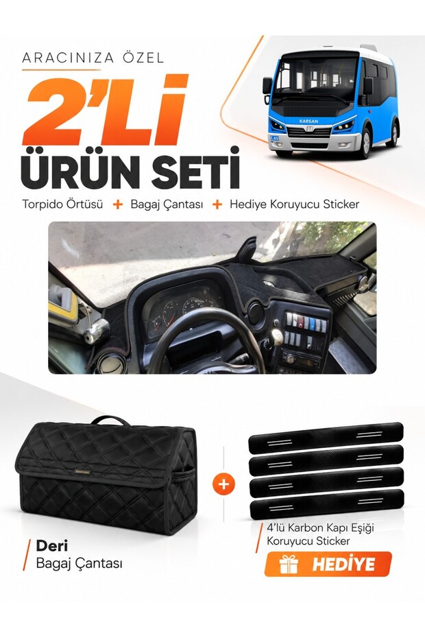 Karsan Jest (2013-2020) Compatible Torpedo Cover + Leather Luggage Bag + Sticker Set